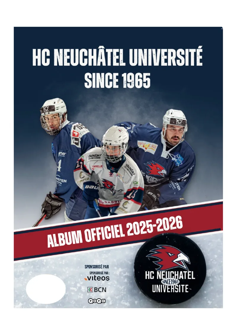 Couverture de l'album officiel 2025-2026 du HC Neuchâtel Université